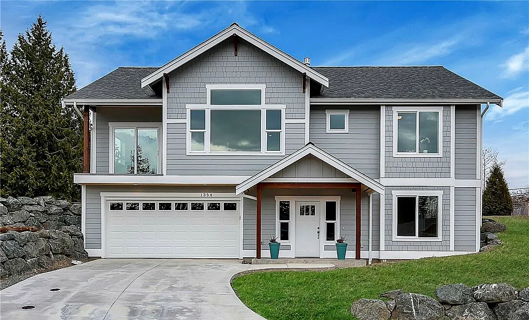 Completed modern two-story gray home